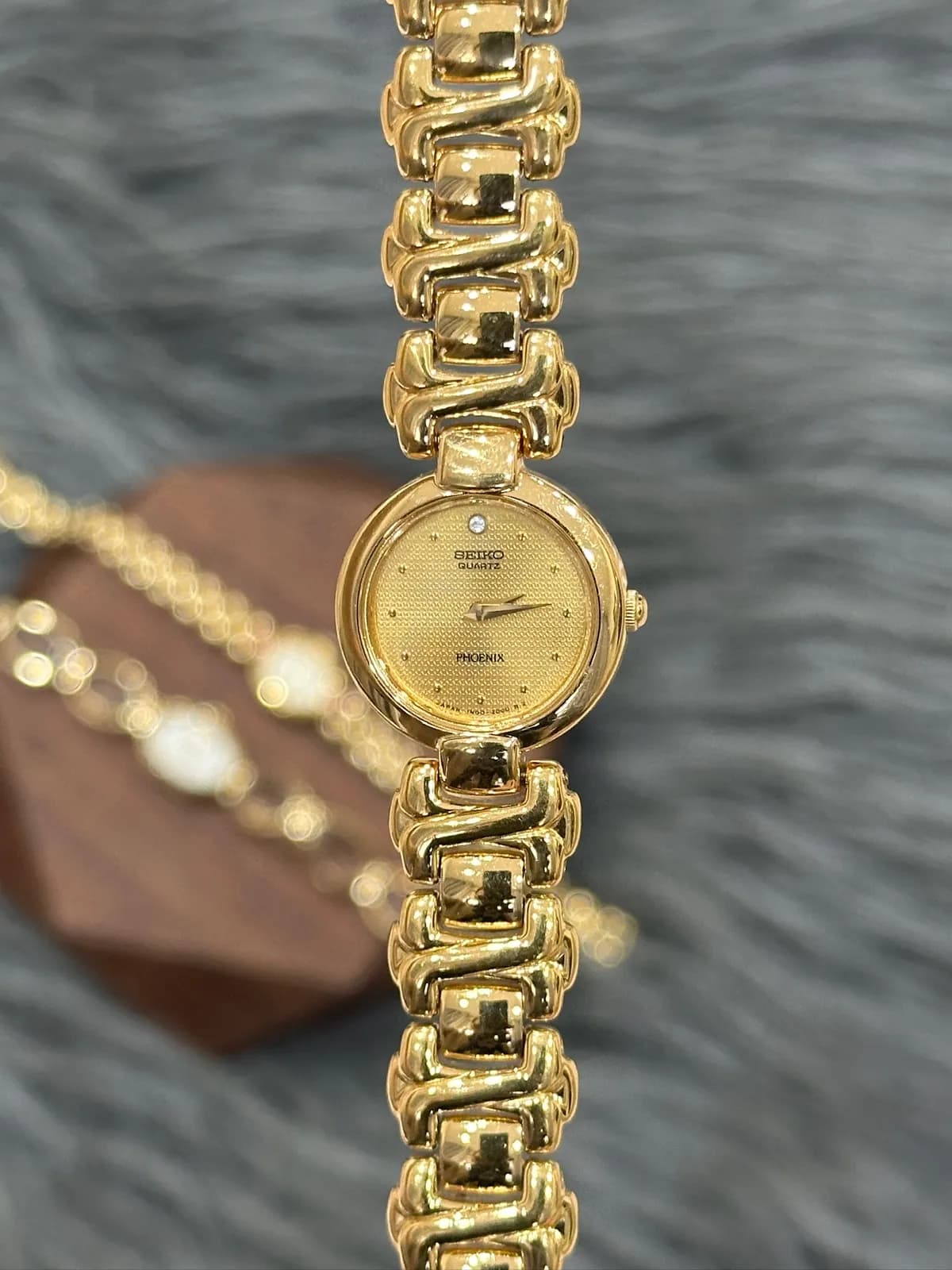 Seiko Phoenix gold-tone textured dial diamond accent chunky gold bracelet